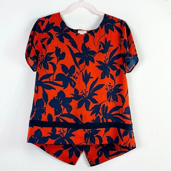 J. Crew Floral Top Red Blue Round Neck Short Sleeve Blouse size Small - Picture 8 of 8